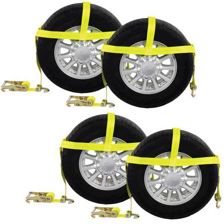 US CARGO CONTROL Car Carrier Tire Holder Basket Straps w/ Swivel Hooks & Ratchet, 4 Pack WNTH24-4PK